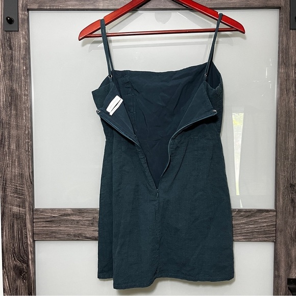 Urban Outfitters Riley Button-Down Linen Cotton Mini Dress Teal Size 4 - Picture 7 of 11
